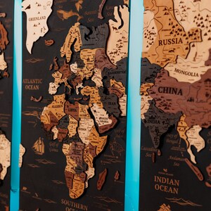 3D Wood World Map on Canvas, Push Pin Travel Map, Led World Map 5th Anniversary Gift, Adventure Map Home Decor, New Apartment Gift Wood Map