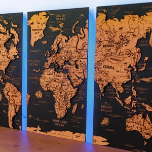Cork World Map of Canvas, 5th Anniversary Gift Travel Map Wood Map Art Cork Board