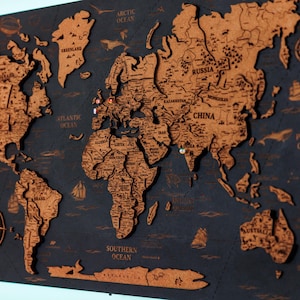 Kork Weltkarte, LED-Weltkarte, Weihnachtsgeschenk, Hew House Geschenk, schwarzer Freitag, Oben Bad Dekor, Bürogeschenk, Reise Push Pin Map, Kunstdekor
