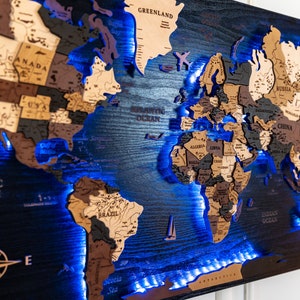 Led Weltkarte Wandkunst, Push Pin Map Wohnung Dekor, Reise Karte Paare Geschenk, Weltkarte Wandkunst, Holzkarte Weltkarte, 3D Holz Weltkarte