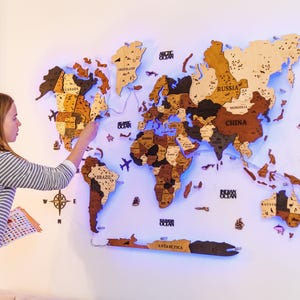 Map of the World, Wooden Map, 3d Wooden World Map, Push Pin Travel Map, Wooden Map, World Mao Wall Art, Personalized Gifts, Birthday Gifts