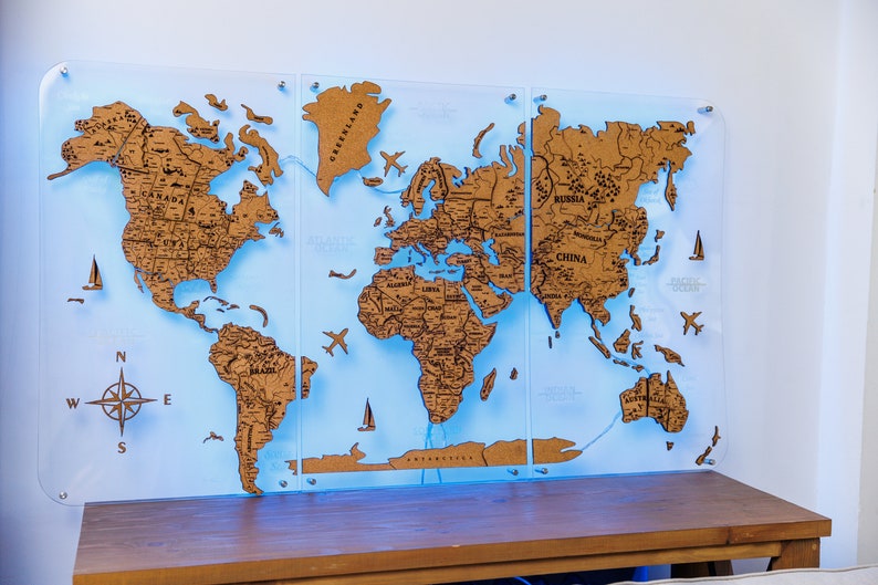 Illuminated World Map Led 3D Wall Map Art Detailed Push Pin Etsy