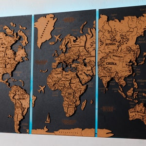 Kork Weltkarte mit Ländern, handgemachtes Geschenk, Über dem Bett Dekor, Weltkarte Pin, personalisierte Karte, Schlafzimmer Wandkunst, Holzwandkunst