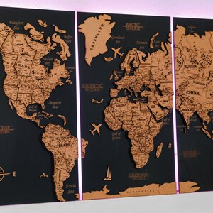 Wereldkaart kurk, cadeau voor thuis, decor boven bed, nieuw appartement cadeau, gepersonaliseerde kaart, kunst aan de muur houten paneel, decoratie interieur