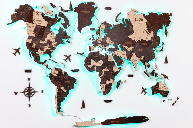 Wooden World Map for Wall Hanging Wall Map Modern Home Etsy