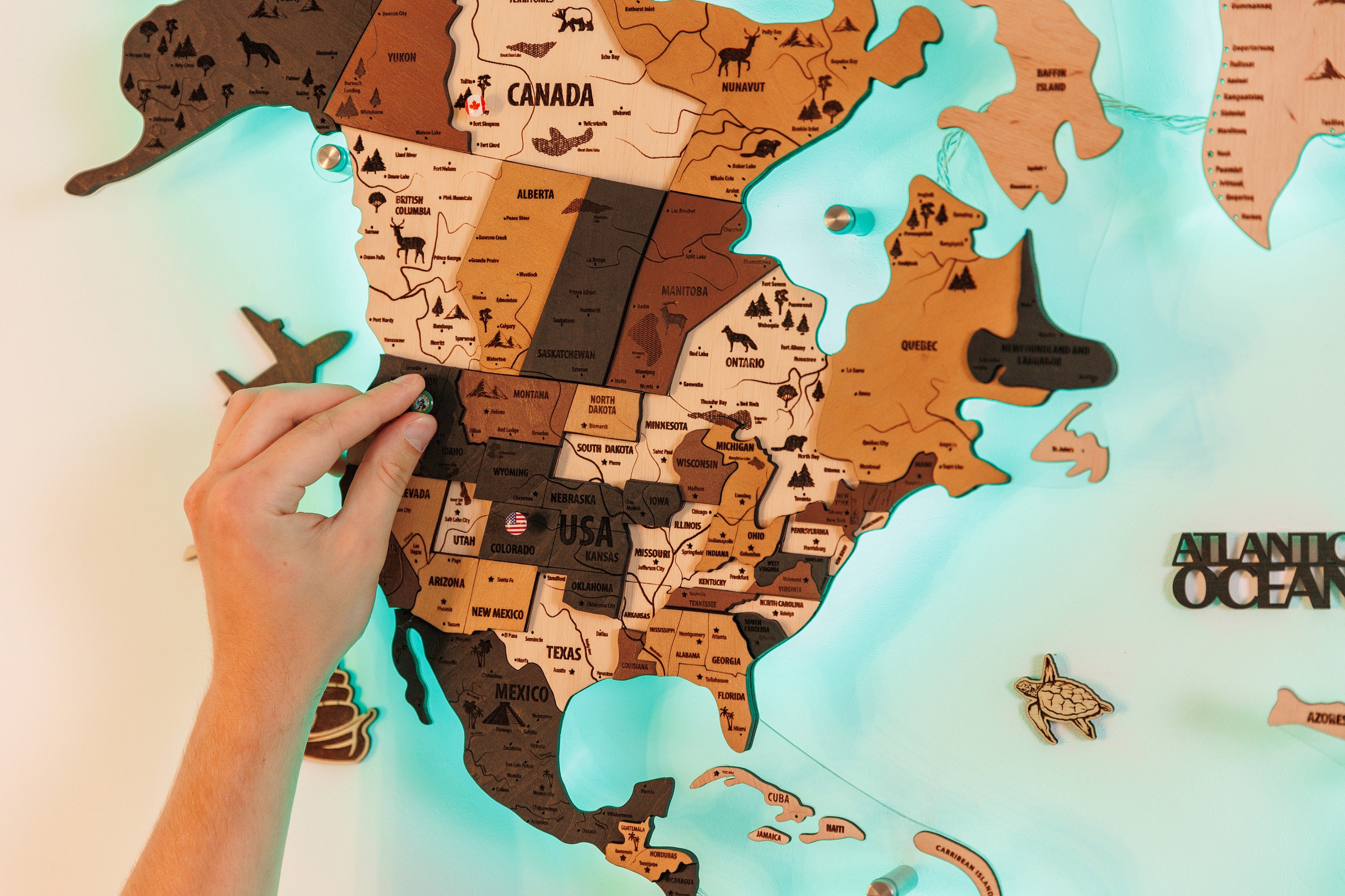 World Map Push Pin Wooden Wall Decor Map of the World Office Etsy