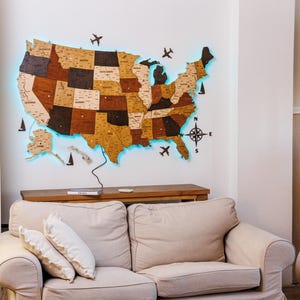 Handcrafted Wooden USA Travel Map - Perfect 5th Anniversary Gift Idea, Push Pin USA Travel Map, Wooden Push Pin Maps