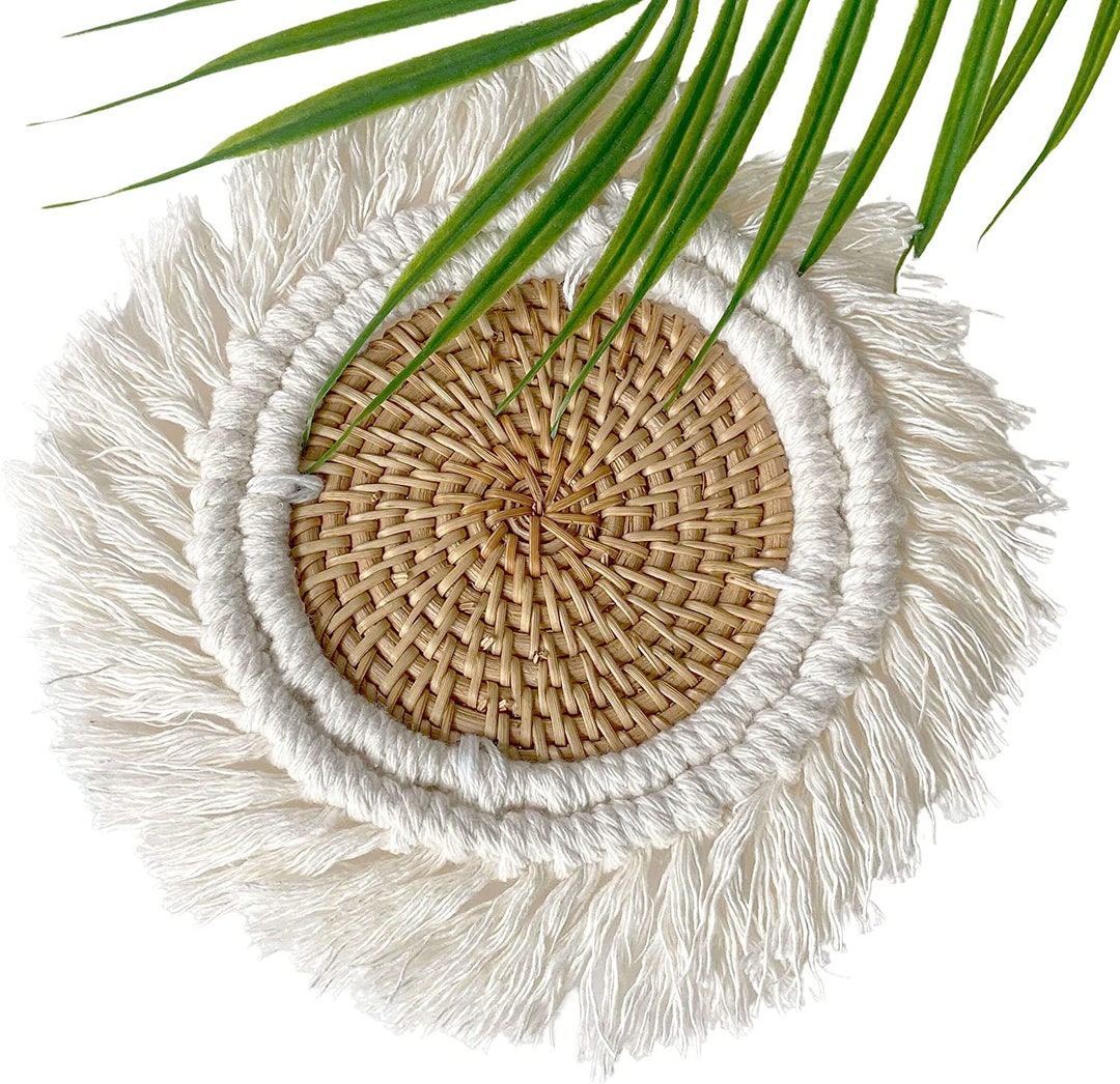 Rattan Drinks Coasters [8], Macrame Table Coasters, Fringe Circle ...
