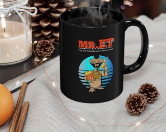 Taza de café negra con parodia de Mr. ET (325 ml, 435 ml)