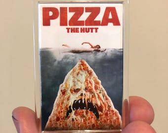 Imán para nevera con póster de Pizza the Hutt y Tiburón, hecho a mano, 2,75 x 1,75 pulgadas.