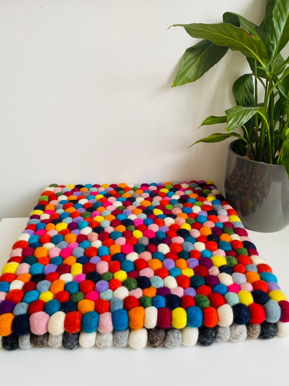 Buy Felt Ball Wool Place Mat chair Mat 30cm square Home Decor Multicolor Handmade in Nepal Online in India Etsy