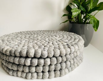 Felt ball Chair mat-Felt Seat Pad-Seat Mat-40cm- round-pompom-chair pad- cushions- Handmade- Home Decor