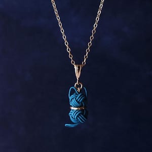 Cat Necklace handwoven with Japanese Mizuhiki Paper Cord - Teal Green