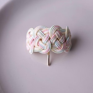 Ponytail Hooks Hair Accessory handwoven with Japanese Mizuhiki - Pastel Rainbow