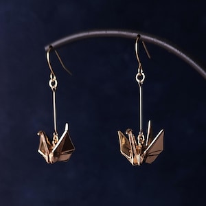 Gold Crane Earrings: Japanese Brass Orizuru Dangle