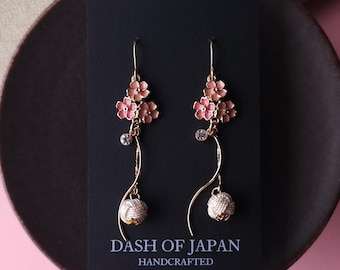 Sakura Blossom Earrings handwoven with Japanese Mizuhiki  - Pink