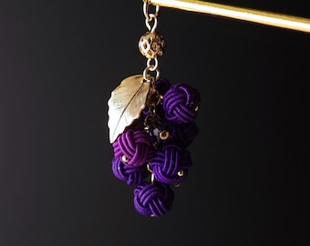 Grape Kanzashi Hair Stick made with Japanese Mizuhiki - Grape Purple