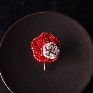 Ponytail Hook for hair band handwoven with Japanese Mizuhiki paper cord, Red and White