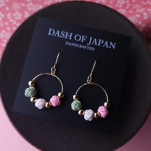 Hoop Drop Earrings handmade with Japanese Mizuhiki -Hanami Dango