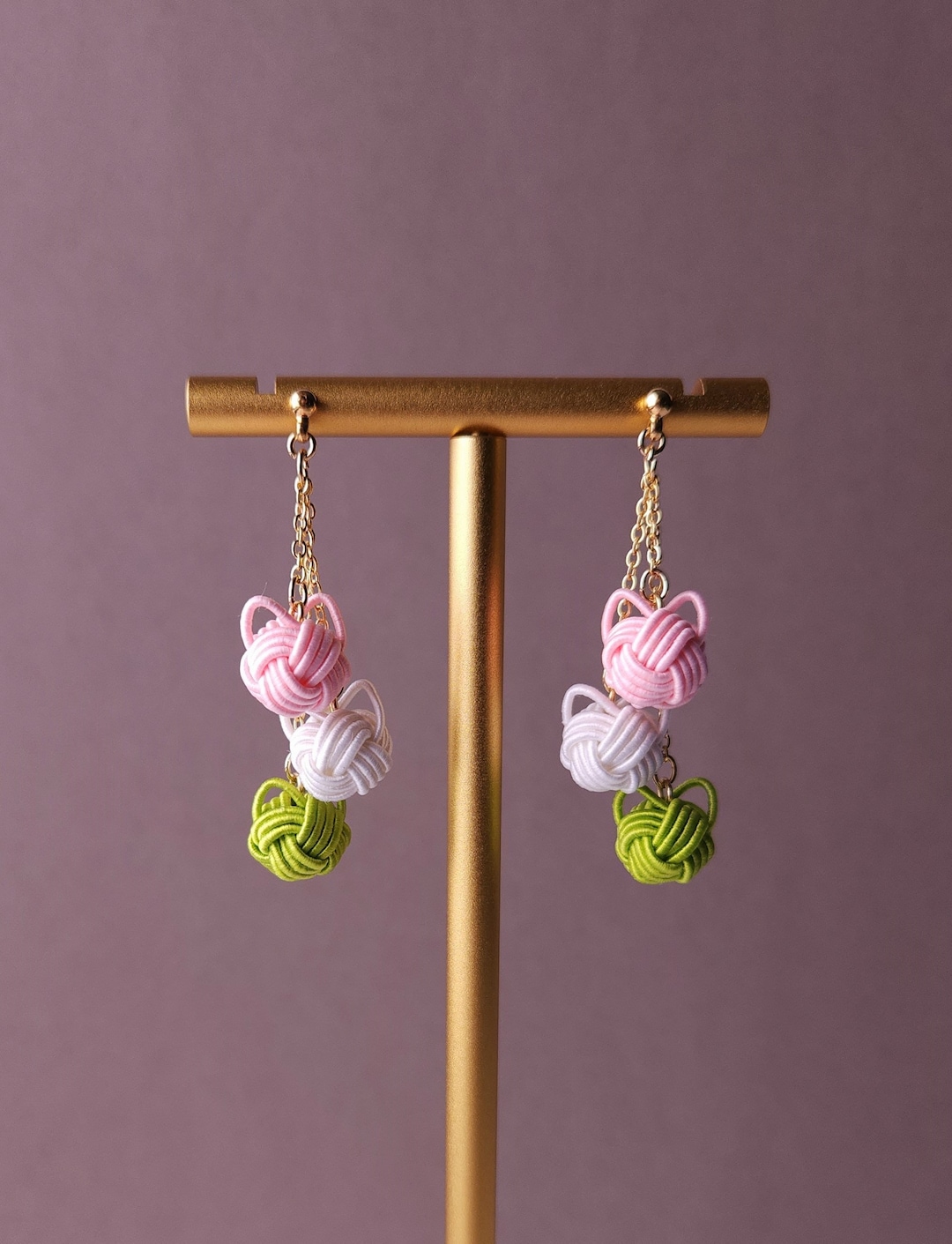 Mizuhiki Cat Dangle Earrings: Hanami Dango Mochi Dumpling - Etsy Japan