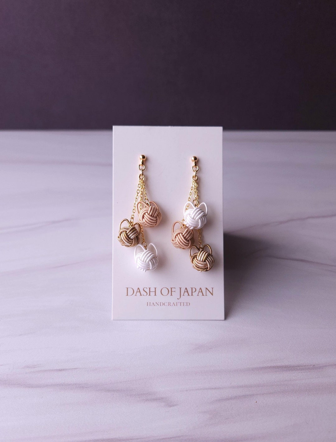 Cat Dangle Earrings, Japanese Mizuhiki Drop Earrings