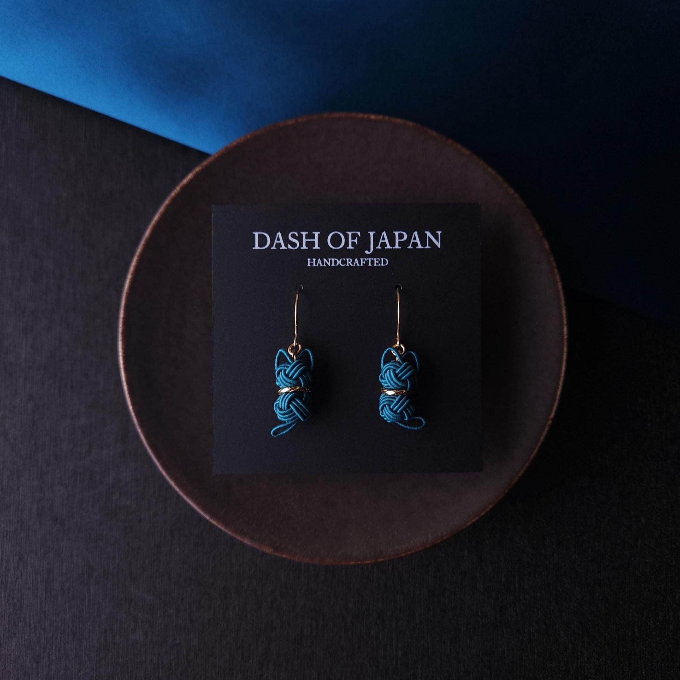 Unique Handwoven Cute Cat Earrings made with Japanese Mizuhiki Paper Cord - Teal Green