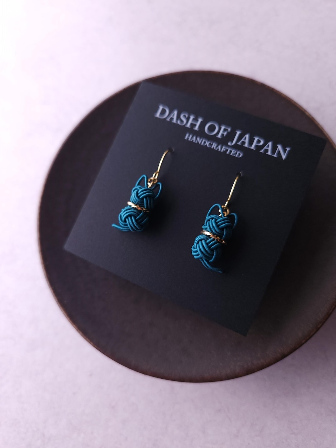 Cat Earrings Made With Japanese Mizuhiki - Teal Green - Etsy Japan