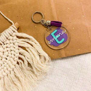 Personalized Acrylic Keychain, Custom Monogram Keychain, Initial Keyring, Bridesmaids Gift, Purse Charm, Name Backpack Tag, Monogram Name