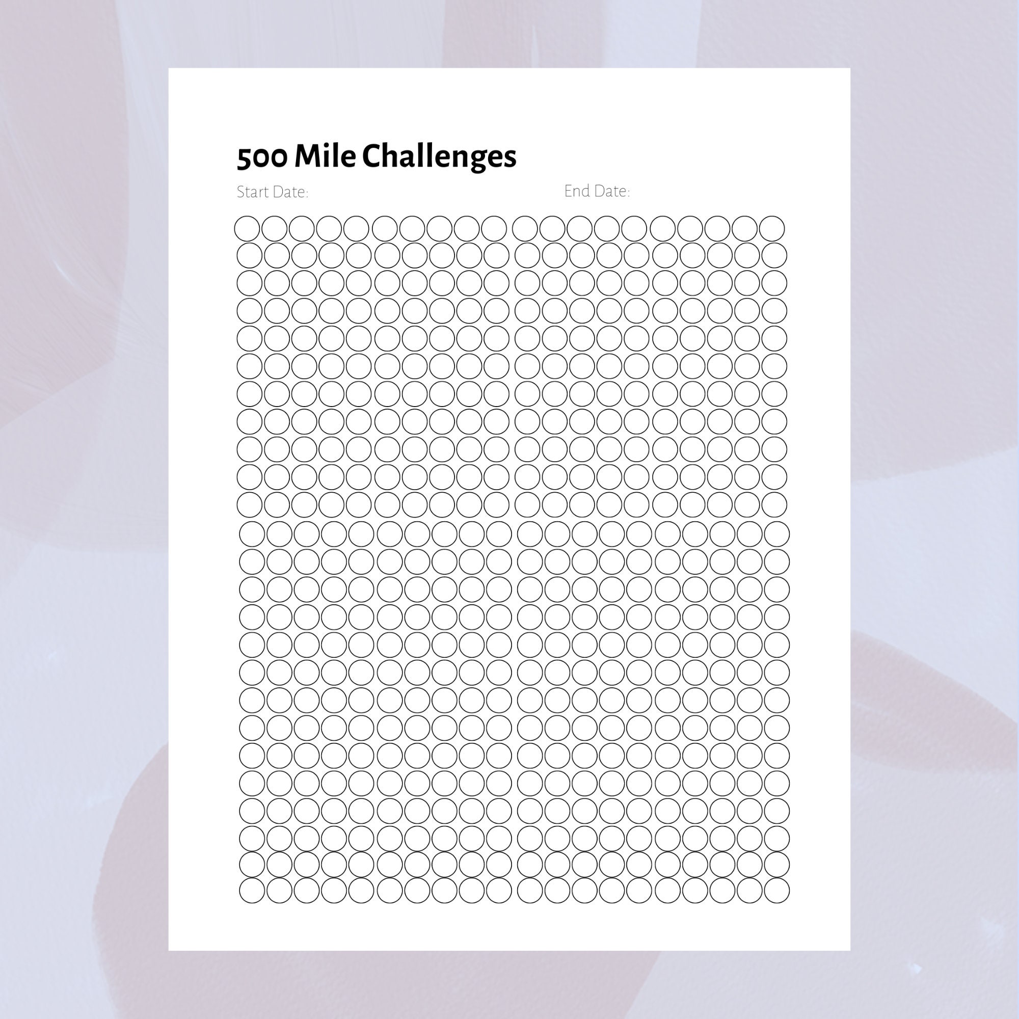 500 Mile Challenge Running Tracker, Printable Walking Tracker, Swimming ...