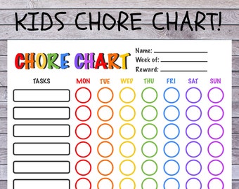 RAINBOW PRINTABLE chore chart, fun for kids! | Digital chore chart, downloadable ONLY