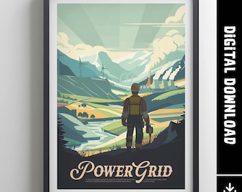 Inoffizielles POWER GRID - Inspiriertes Poster / Retro Brettspiel Poster & druckbare Wand Kunst / Wohndekor Geschenkidee / digitaler Download