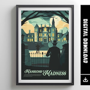 MANSIONS OF MADNESS - Inspired Poster / Retro Board Game Poster & Printable Wall Art Print / Home Decor Gift Idea / Digital Download