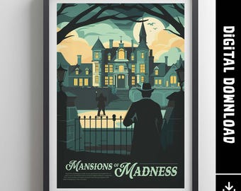 Unofficial MANSIONS OF MADNESS - Inspired Poster / Retro Board Game Poster & Printable Wall Art Print / Home Decor Gift / Digital Download