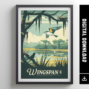 WINGSPAN - Póster inspirado en el juego de mesa retro y lámina de arte mural imprimible / Idea de regalo para decoración del hogar / Descarga digital