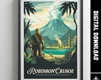 Inoffizieller ROBINSON CRUSOE - Inspiriertes Poster, Lustiges Retro Brettspiel Poster & druckbare Wand Kunst Druck, Home Decor Geschenk, digitaler Download