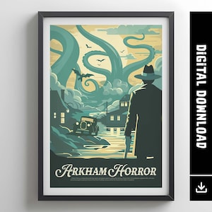 HORREUR À ARKHAM - Poster inspiré / Poster de jeu de société rétro et impression d'art mural imprimable / Idée cadeau décoration d'intérieur / Téléchargement numérique