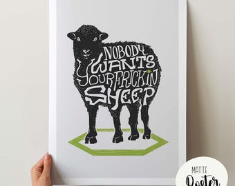 Nobody Wants Your Frickin Sheep - ver2 / レトロボードゲームポスター＆ウォールアートプリント / ファンタジー、ダンジョンズ＆ドラゴンズ、ロールプレイングゲーム / ホームデコレーションギフトアイデア