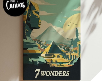 Unofficial 7 WONDERS - Inspired Canvas / Retro Board Game Wall Art / Fantasy, DnD, RPG / Home Decor & Gift Idea