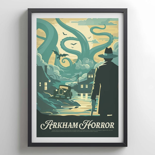 ARKHAM HORROR - Poster Inspired by Arkham Horror / Retro Board Game Poster / Wall Art Print / Fantasy, RPG, DnD / Home Decor Gift Idea