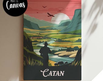 Lienzo inspirado en CATAN (no oficial) / Arte mural de juegos de mesa retro / Fantasía, D&D, RPG / Decoración para el hogar e idea de regalo