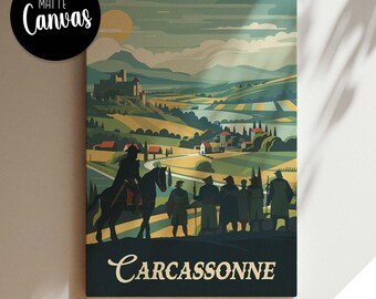 Lienzo inspirado en CARCASSONNE (no oficial) / Arte mural de juegos de mesa retro / Fantasía, D&D, RPG / Decoración para el hogar e idea de regalo