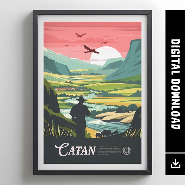 Póster no oficial inspirado en CATAN / Póster de juego de mesa retro e impresión artística para pared / Idea de regalo para decoración del hogar / Descarga digital