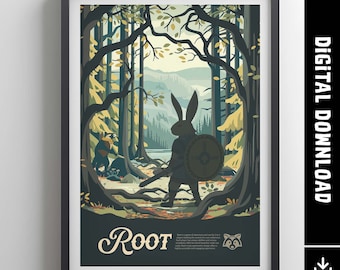Póster no oficial inspirado en ROOT / Póster de juego de mesa retro e impresión artística para pared / Idea de regalo para decoración del hogar / Descarga digital