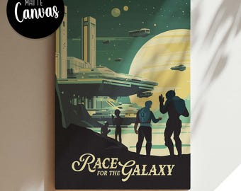Lienzo inspirado en la carrera no oficial por la galaxia / Arte mural de juegos de mesa retro / Fantasía, D&D, RPG / Decoración para el hogar e idea de regalo