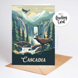 CASCADIA - Geïnspireerde wenskaart / Retro bordspelkaart / Fantasy RPG, DnD, geeky verjaardagscadeau