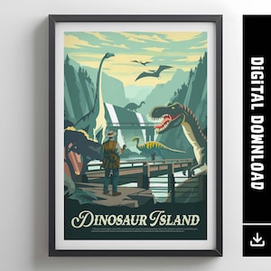 DINOSAUR ISLAND - Inspired Poster / Retro Board Game Poster & Printable Wall Art Print / Home Decor Gift Idea / Digital Download