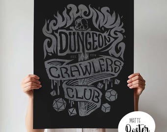 Dungeon Crawlers Club Poster, Retro Board Game Poster & Wall Art Print, Fantasy, Dnd, Roleplaying Game, Home Decor Gift Idea