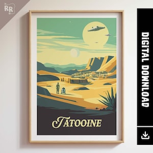 TATOOINE - Inspired Poster | Retro Sci-Fi Movie Poster & Wall Art Print | Fantasy, Roleplaying Game Decor | Gift Idea | Digital Download