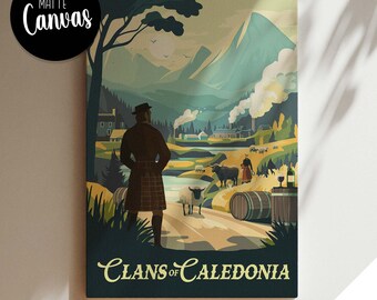 Unofficial CLANS of CALEDONIA - Inspired Canvas / Retro Board Game Wall Art / Fantasy, DnD, RPG / Home Decor & Gift Idea