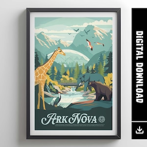 ARK NOVA - geïnspireerde poster / Retro bordspelposter en afdrukbare muurkunstprint / cadeau-idee woondecoratie / Digitale download